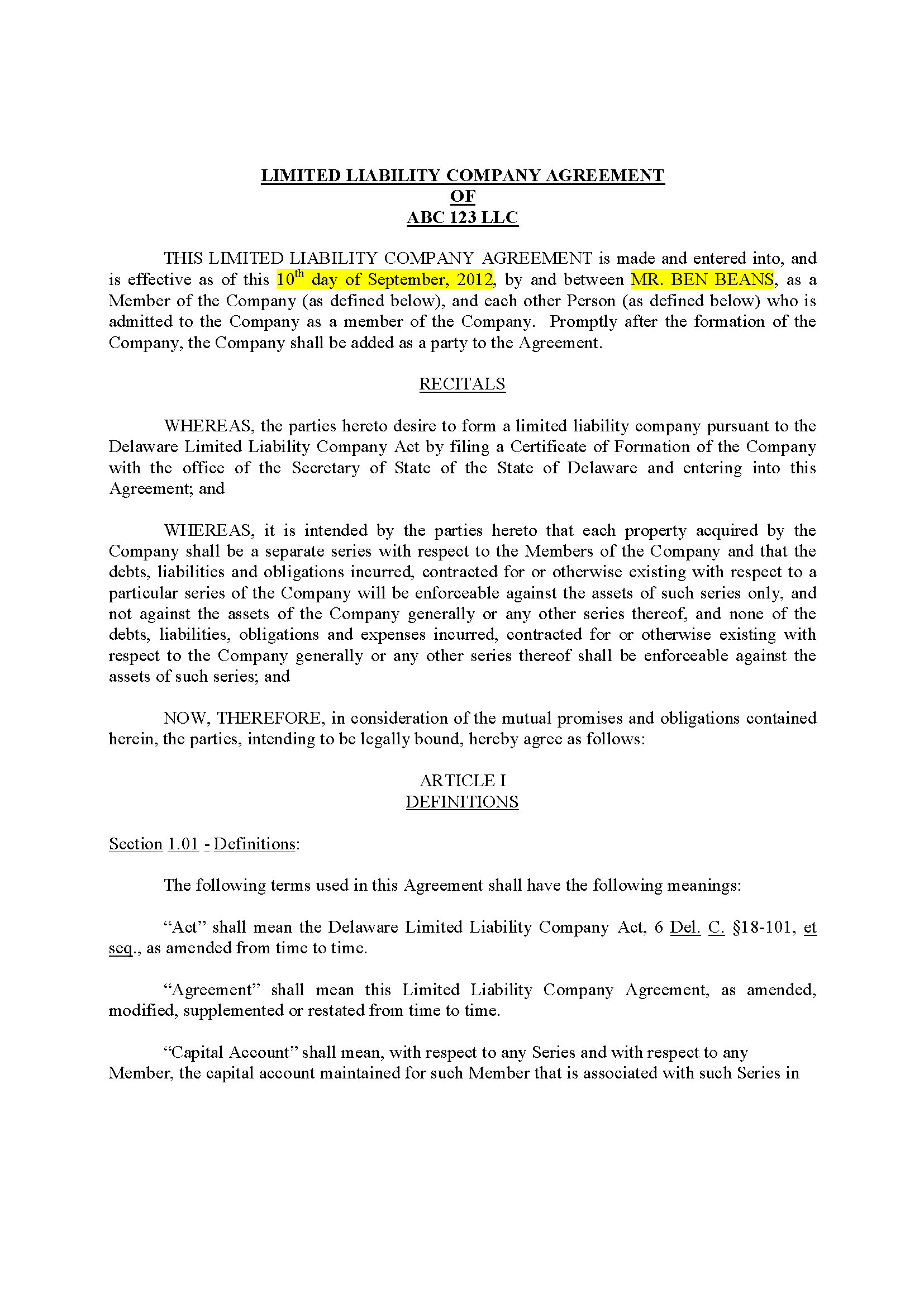 Florida LLC Operating Agremeent 35 Pg Private Placement Memorandum
